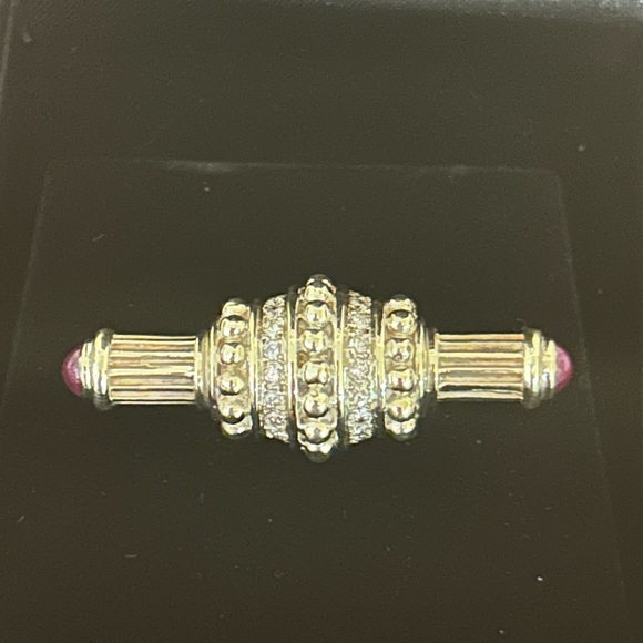 Vintage 14kt yellow gold diamond and ruby pin - Picture 3 of 10
